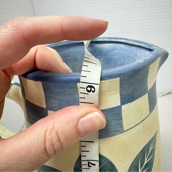 Vintage Farmhouse Style Pear Checkered Pottery Pitcher Decor 90s Sara Scott - Picture 5 of 10
